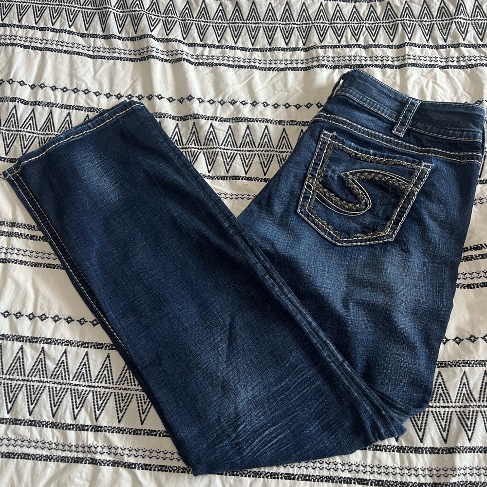 Silver Jeans Dark Blue Skinny Jeans with Embroidered Back Pocket